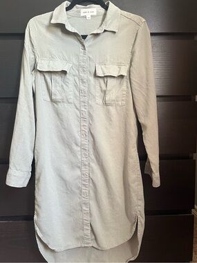 Anthropologie Cloth & Stone Tencel Utility Shirt Dress Safari Minimalist EUC XS
